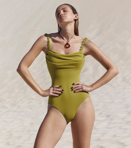Yellow Green Solid Color Weave Swimsuit Set(s)	