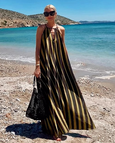 Halter Striped Print Maxi Dress