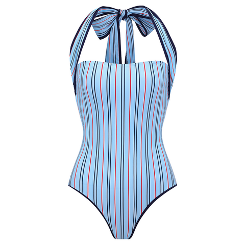 Multi-Way Striped Bowknot One Piece Swimsuit and Skirt
