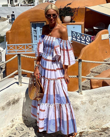 Bandeau Ruffle Striped Printed Dress