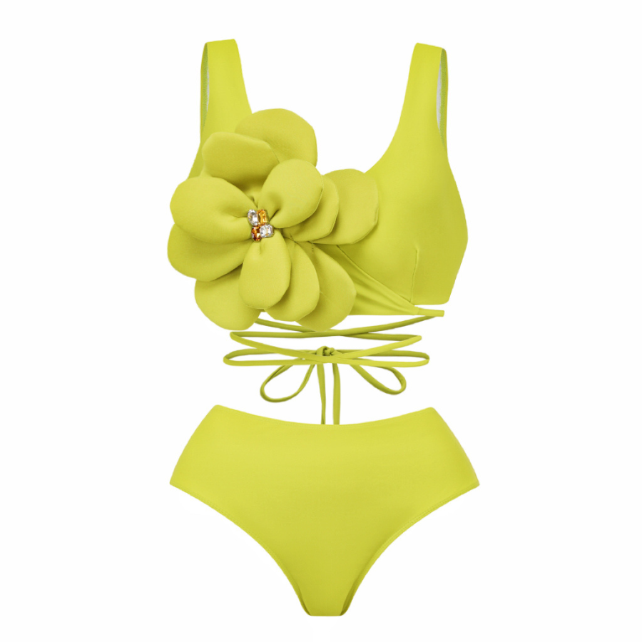Lace-up Hand-stitched 3D flowers Bikini purple	