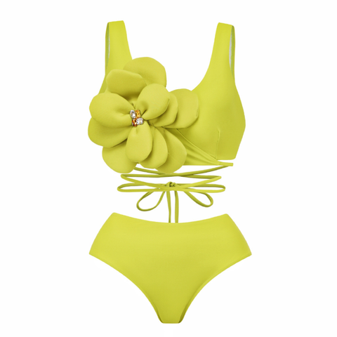 Lace-up Hand-stitched 3D flowers Bikini purple	