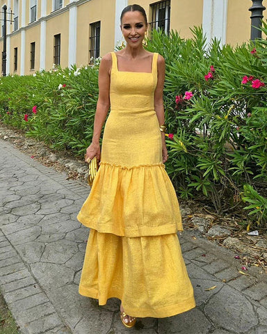 Sling Ruffle Elegant Yellow Dress