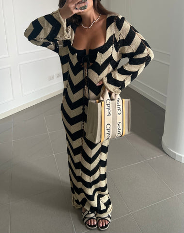 Lace Up Striped Print  Dress