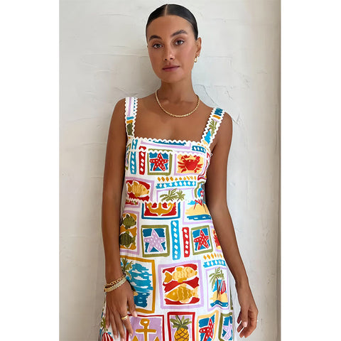 Sling Bandeau Printed Dress