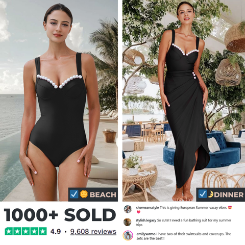 Artificial Pearl One Piece Swimsuit and Skirt