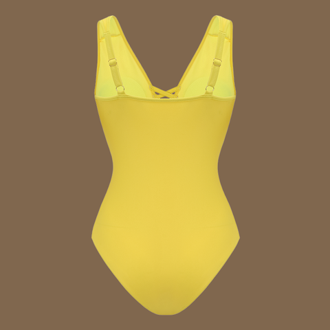 Yellow Color Laser Cutting Flower Hollow One Piece Swimsuit and Skirt	