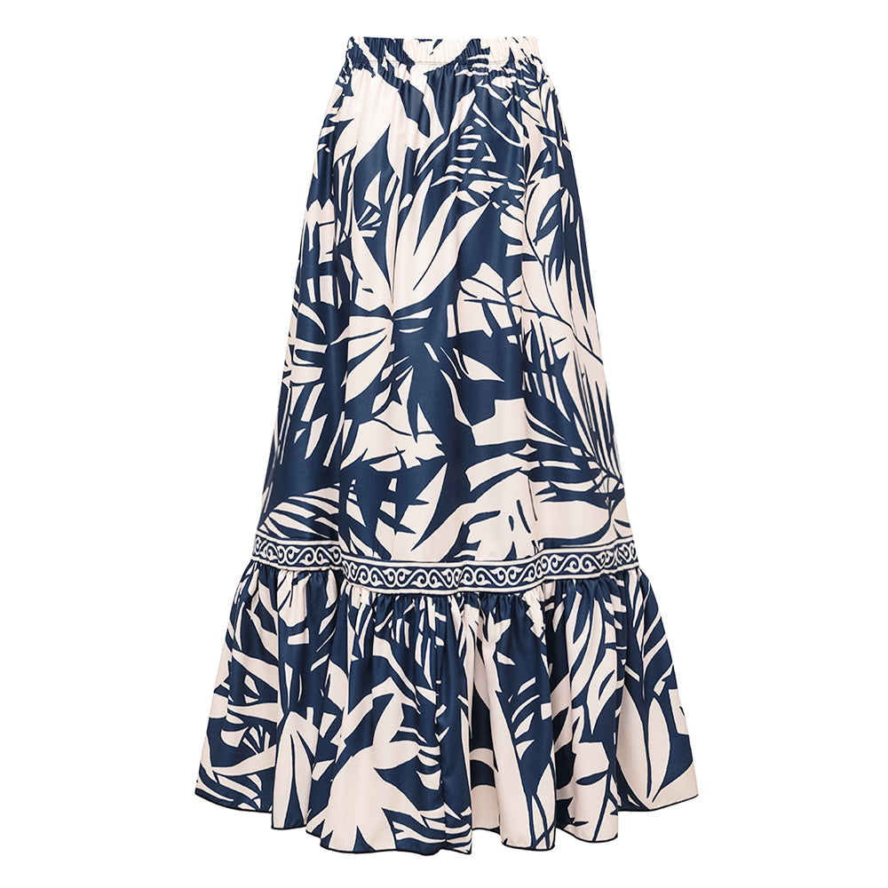 One SHoulder Leaves Print One Piece Swimsuit and Pants	
