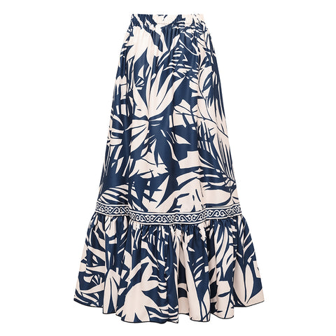 One SHoulder Leaves Print One Piece Swimsuit and Pants	