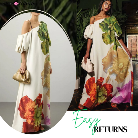 Floral Printed Open Shoulder Maxi Dress