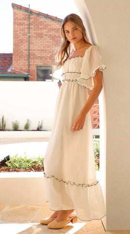 Off Shoulder Ruffle Sweet Midi Dress