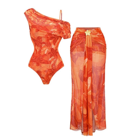 Orange Lily Print One Piece purple (Multiple ways to wear)	