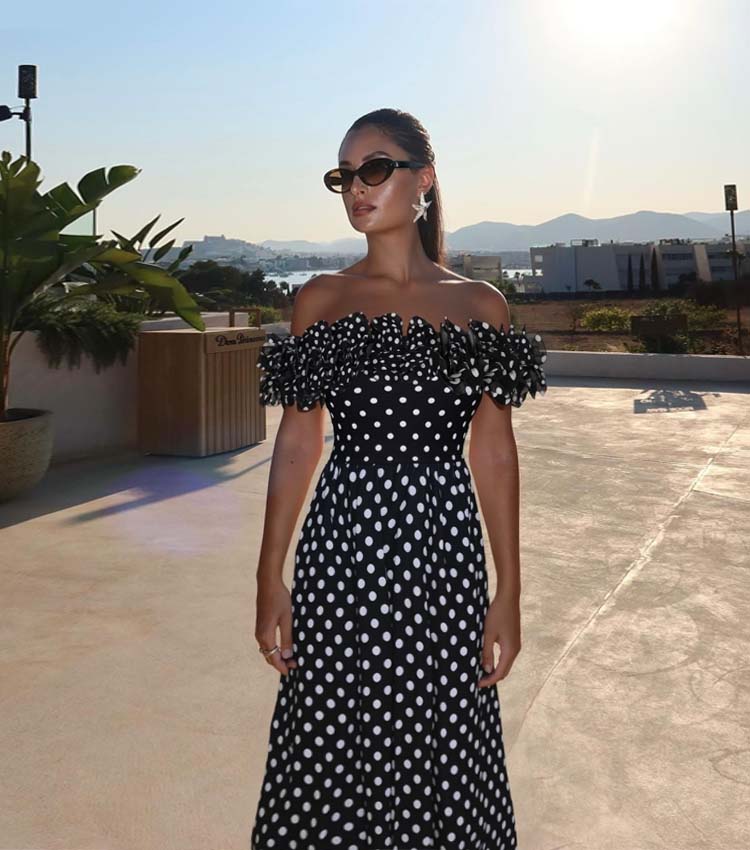 Bandeau Polka Dot Print One Piece Swimsuit and Skirt	