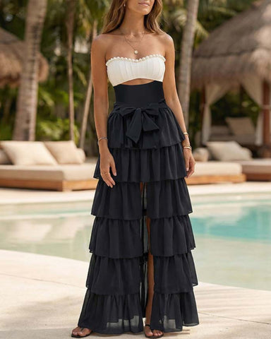 Off Shoulder Artificial Pearl Decor White One Piece Swimsuit and Skirt