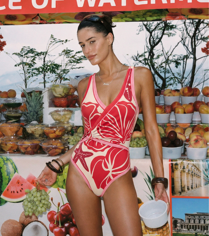 Pink Contrasting Color With Seashell Print Swimsuit Set(s)