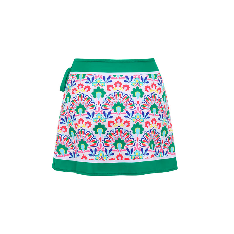 V Neck Printed One Piece Swimsuit and Skirt	