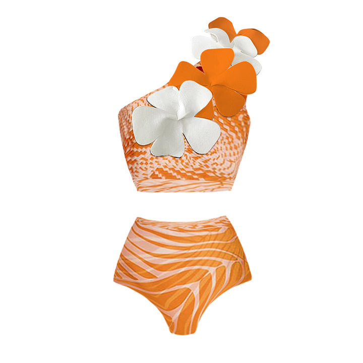 3D Flower High Waist Bikini Swimsuit and Skirt
