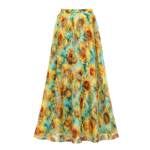 3D Sunflower Print One Shoulder One Piece Swimsuit and Skirt