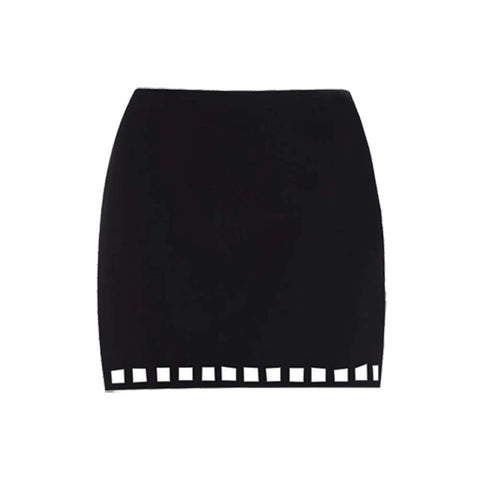 Black Hollow Design V-neck One Piece Swimsuit and Skirt
