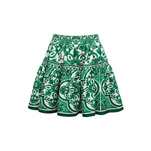 V Neck Classic Majolica Series Pattern Print One Piece Swimsuit and Pants or Skirt	