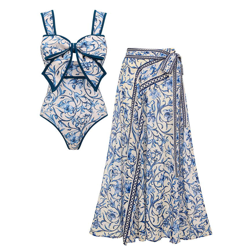 Bowknot Lily Printed Swimsuit Set(s)	