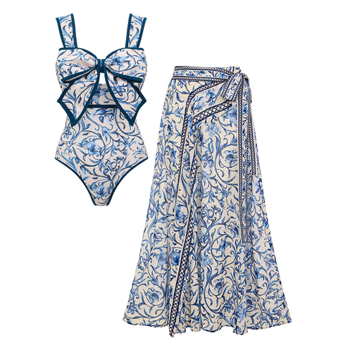 Bowknot Lily Printed Swimsuit Set(s)	
