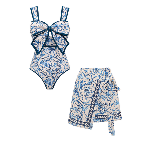 Bowknot Lily Printed Swimsuit Set(s)	