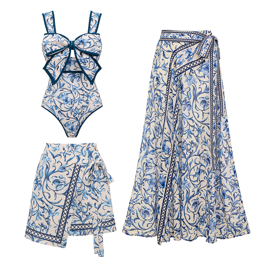 Bowknot Lily Printed Swimsuit Set(s)	