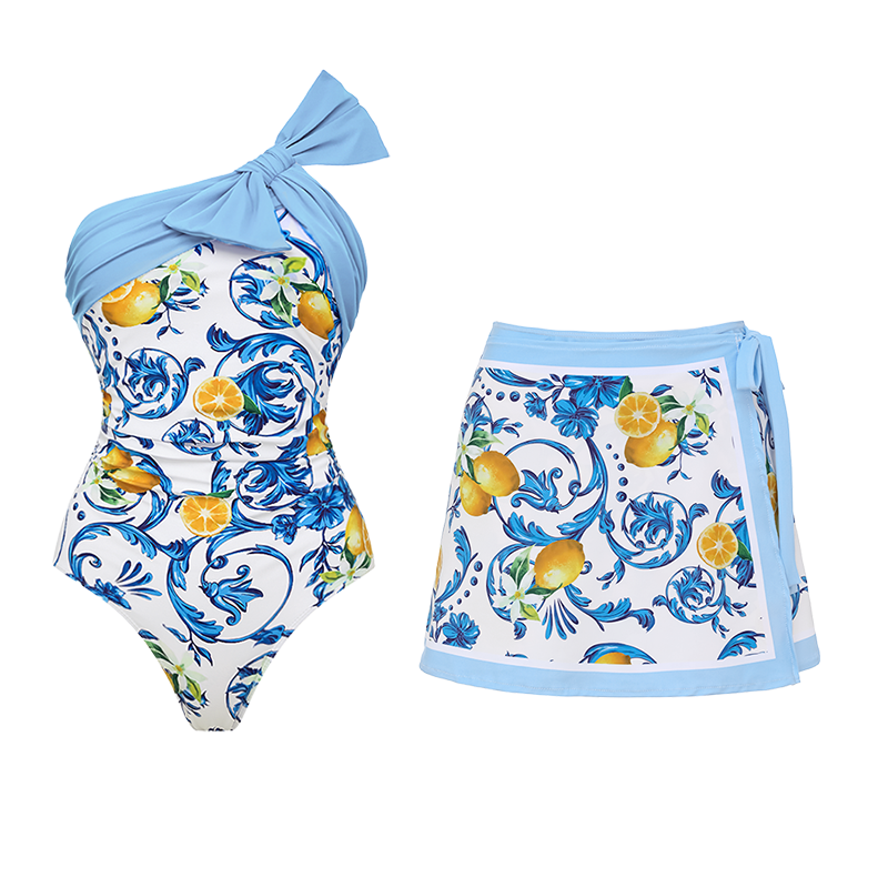 Lemon Print One Shoulder One Piece purple or Skirt Flaxmaker	