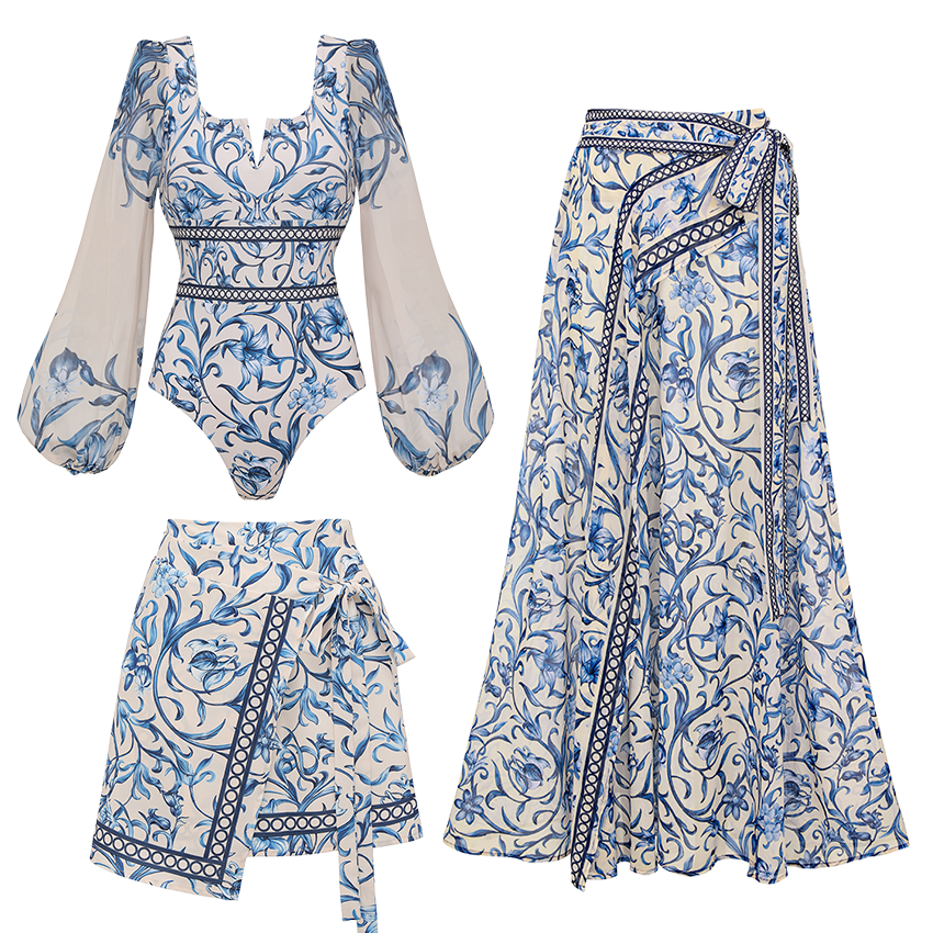 Long-sleeved Lily Printed Swimsuit Set(s)	