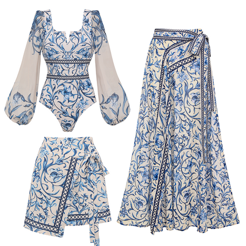 Long-sleeved Lily Printed Swimsuit Set(s)	