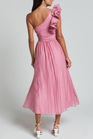 Oblique Shoulder Ruffle Dress