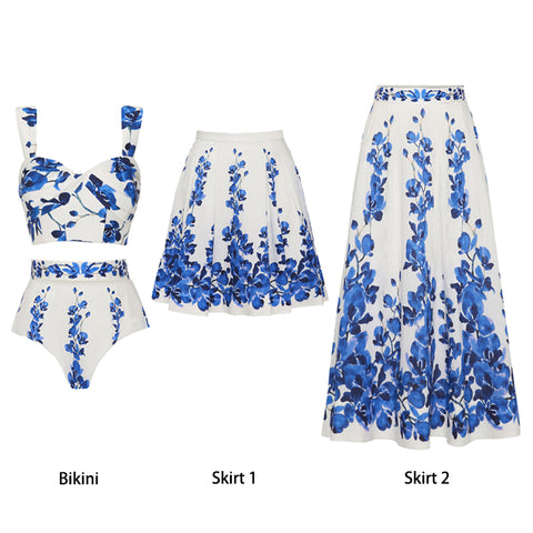 Printed Bikini Swimsuit and Skirt