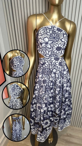 Embroidery Cutout Backless Dress
