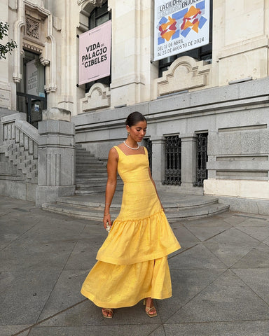 Sling Ruffle Elegant Yellow Dress