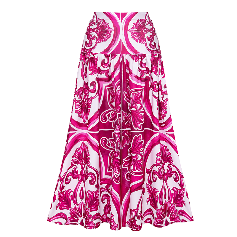 Sling Classic Majolica Series Pattern Print One Piece Swimsuit and Skirt or Shorts	