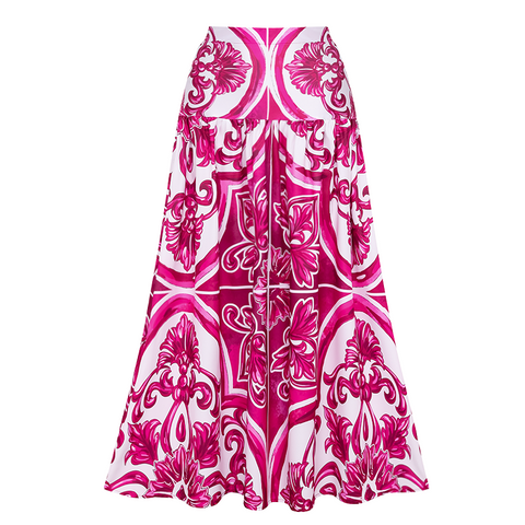Ruffle Classic Majolica Series Pattern Print Bikini Swimsuit and Skirt or Shorts	