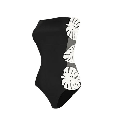 Bandeau Side Cutout  Black One Piece Swimsuit and Skirt