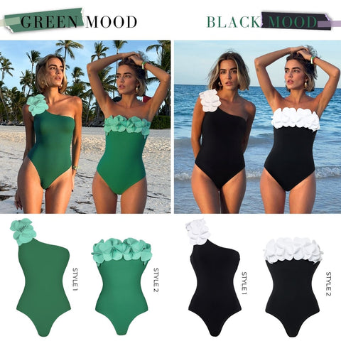 Bandeau 3D Flower One Piece Swimsuit and Skirt