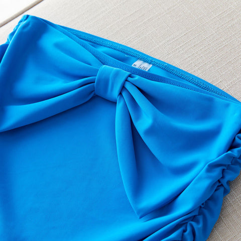 Bowknot Decor Blue Bikini Swimsuit and Sarong