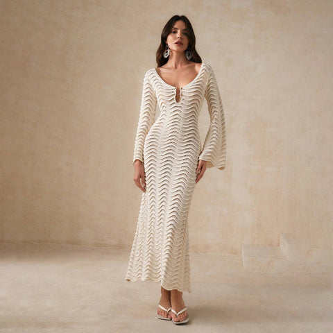 Solid Color Knitted Beach Dress