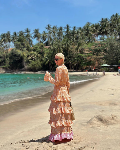 Vacation V Neck Lace Up Ruffle Dress