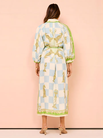 Puff Sleeve Lace Up Printed Dress