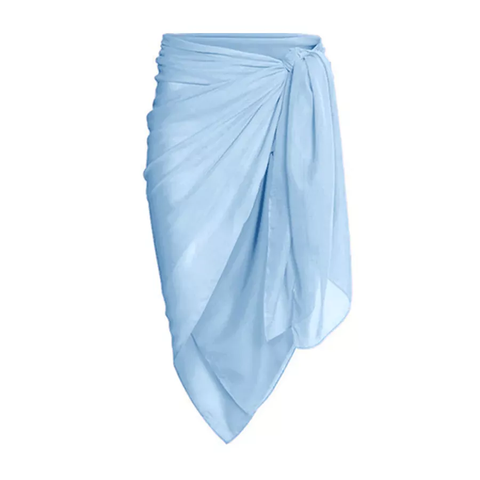 Blue Reversible Bowknot Tie-shoulder One Piece Swimsuits and Sarong