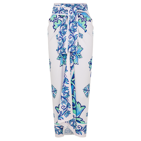 Ruffle Majolica Print One Piece Swimsuit and sarong or Pants