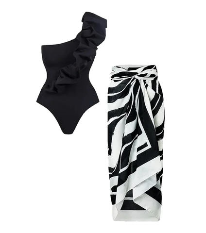 Elena Asymmetric One Piece Swimsuit and sarong