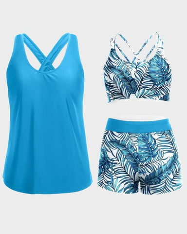 Women's 3 Piece Tankini Set with Bra Top & Boy Shorts