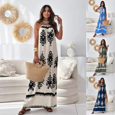 Retro Printed Sling Dress