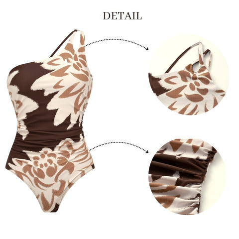 One Shoulder Printed One Piece Swimsuit and sarong