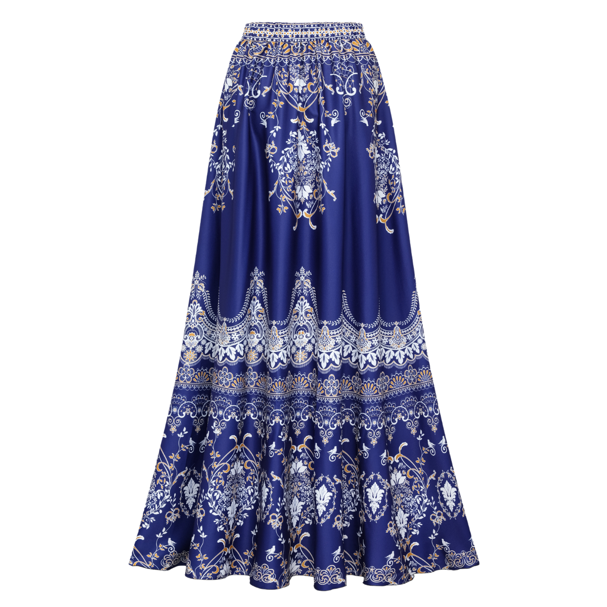 Royal Blue Baroque Print One Piece Swimsuit and Skirt	